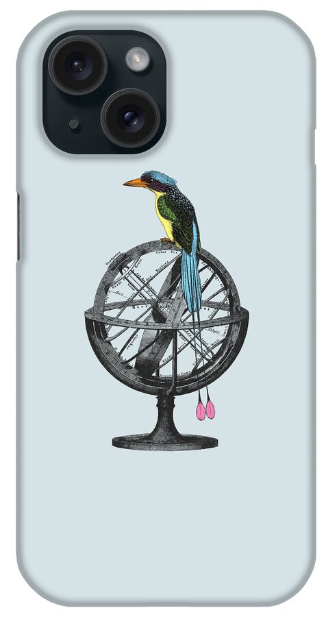 Bird iPhone Case featuring the digital art Spherical Astrolabe With Colorful Bird by Madame Memento