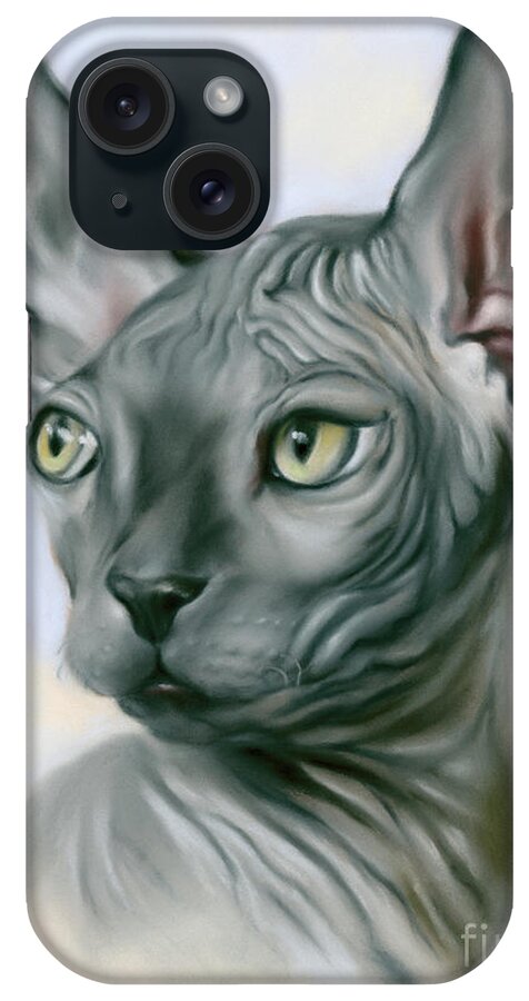 Cat iPhone Case featuring the painting Sphynx Cat Portrait Gray by MM Anderson