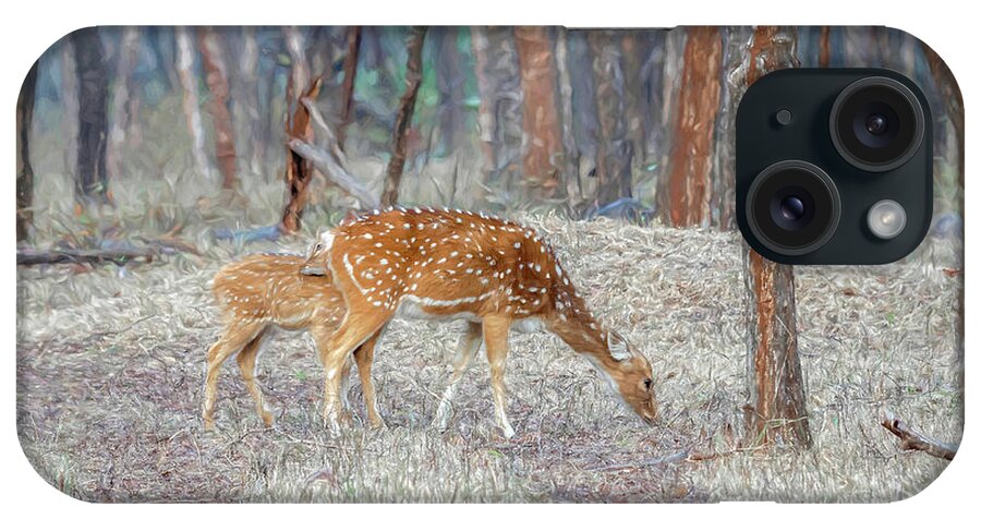 Wildlife iPhone Case featuring the digital art Spotted deer in the forest by Pravine Chester