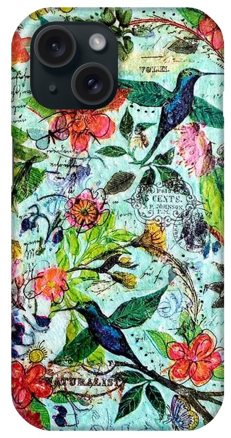 Collage iPhone Case featuring the mixed media Spring Fantasy by Deborah Cherrin