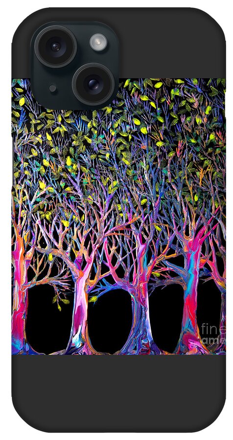 Trees Colorful Trees Eucalyptus Trees Forest Stylized Trees Illustrative Trees Leafy Trees Fantasy Trees Spring Forest iPhone Case featuring the painting Spring Forest #7780 by Priscilla Batzell Expressionist Art Studio Gallery