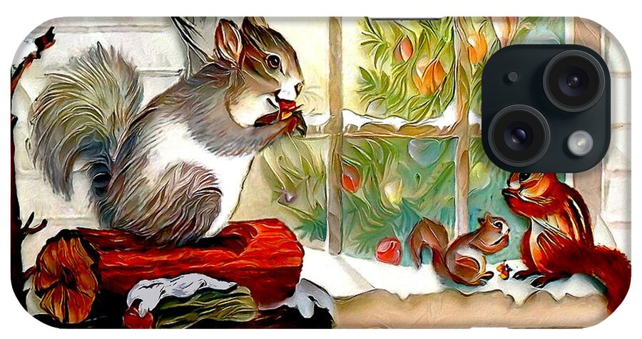 Nature iPhone Case featuring the digital art Squirrel's Christmas by Pennie McCracken