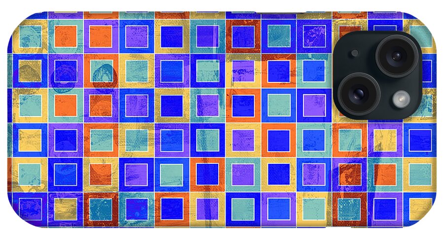 Art With Squares iPhone Case featuring the digital art SQUARE MELONS Purple Orange Abstract Squares by Lynnie Lang