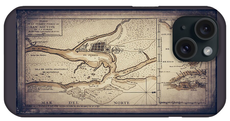 Florida Map iPhone Case featuring the photograph St Augustine Florida Vintage City and Port Map 1783 Sepia by Carol Japp