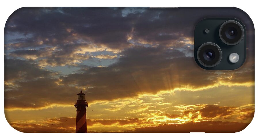 St. Augustine iPhone Case featuring the pyrography St. Augustine Light at Sunset by Rod Seel