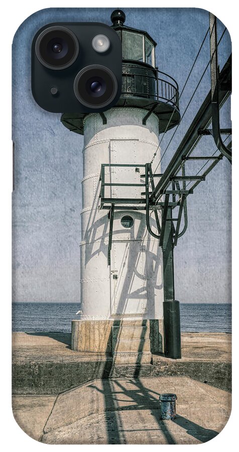 St. Joseph Michigan Beach iPhone Case featuring the photograph St. Joseph Michigan North Pier Light Textured by Dan Sproul