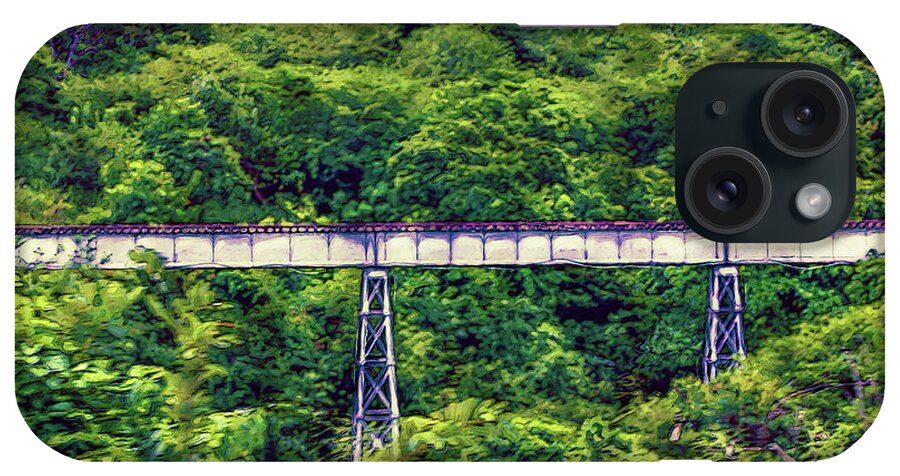 St Kitts iPhone Case featuring the mixed media St. Kitts Scenic Railway Jungle Bridge by Pheasant Run Gallery