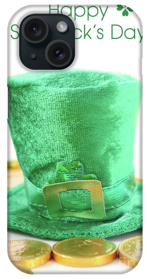 Background iPhone Case featuring the photograph St Patricks Day leprechaun hat. by Milleflore Images