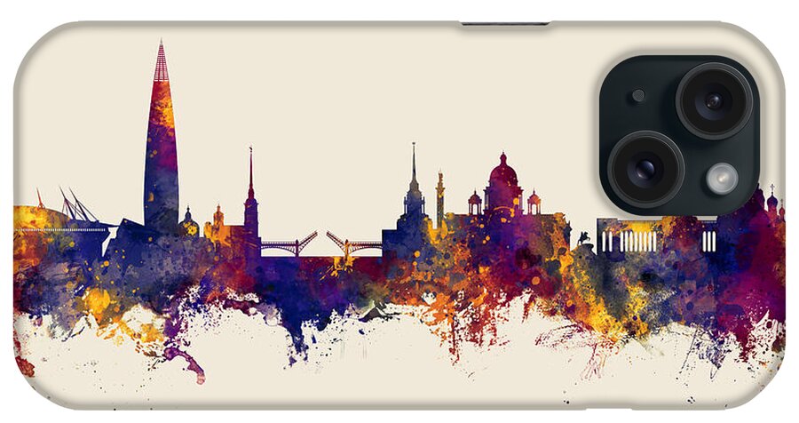 St Petersburg iPhone Case featuring the digital art St Petersburg Russia Skyline #24 by Michael Tompsett