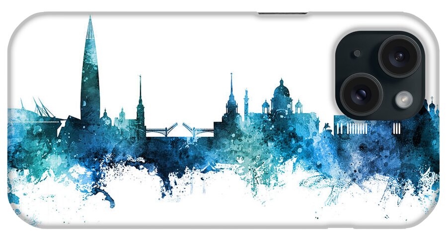 St Petersburg iPhone Case featuring the digital art St Petersburg Russia Skyline #37 by Michael Tompsett