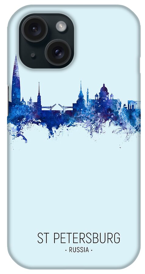 St Petersburg iPhone Case featuring the digital art St Petersburg Russia Skyline #52 by Michael Tompsett