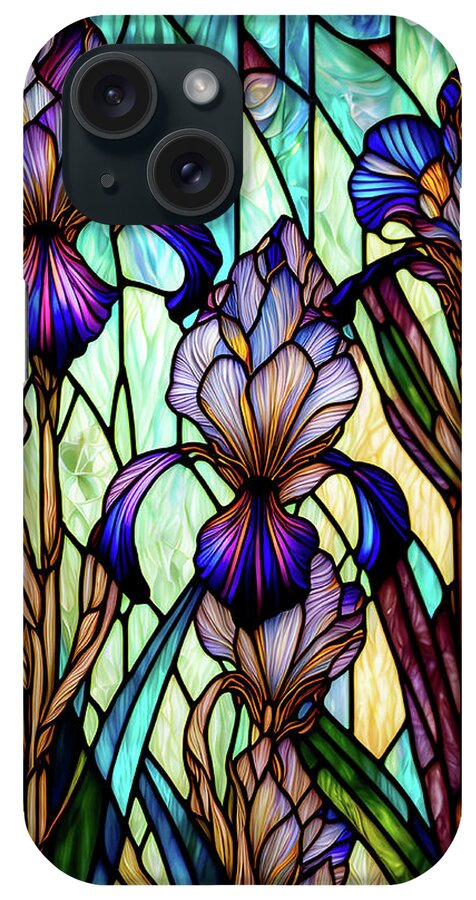 Irises iPhone Case featuring the digital art Stained Glass Irises by Peggy Collins