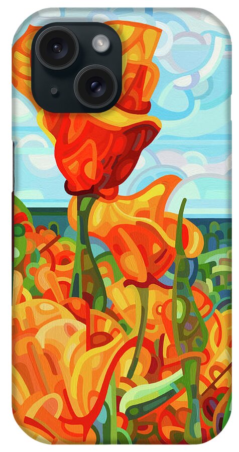 Red Orange Poppies iPhone Case featuring the painting Standing Tall by Mandy Budan