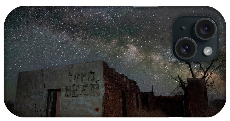 Milky Way; Star Trails; Astrophotography; Spirituality; Built Structure; City; Architecture; Outdoors; Landmark; Historical Landmark; Tranquil Scene; Past; History; Travel Destinations; Old Ruin; Usa; Bar; Ancient; Stone; Night; Color Image; Abandoned; Old Building; Ruins; Ruin; Night Photography; Cantina; New Mexico iPhone Case featuring the photograph Starlight Cantina by Keith Kapple