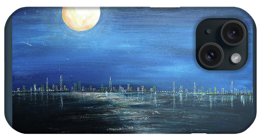 Cityscape iPhone Case featuring the painting Starry Night In The City by Mike Gonzalez