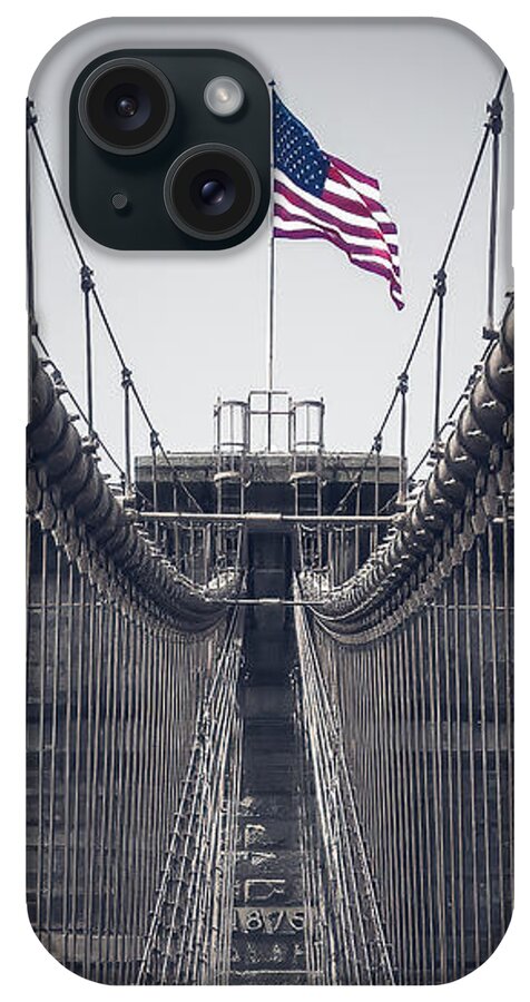America iPhone Case featuring the photograph Stars and stripes above Brooklyn bridge by Jean-Luc Farges