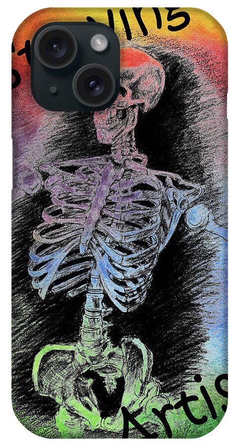 Starving Artist iPhone Case featuring the painting Starving Artist Illustration Skeleton Joke Or Truth by Irina Sztukowski