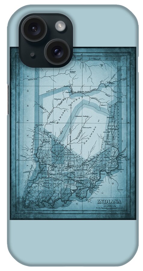 Indiana iPhone Case featuring the photograph State of Indiana Vintage Map 1820 Cool Blue by Carol Japp