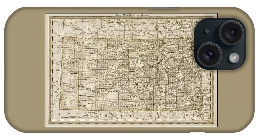 Kansas iPhone Case featuring the photograph State of Kansas Vintage Map 1881 Sepia by Carol Japp