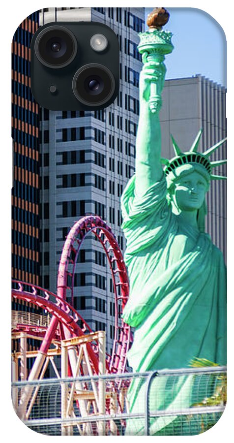 Statue Of Liberty iPhone Case featuring the photograph Statue of Liberty at New York Las Vegas by Tatiana Travelways