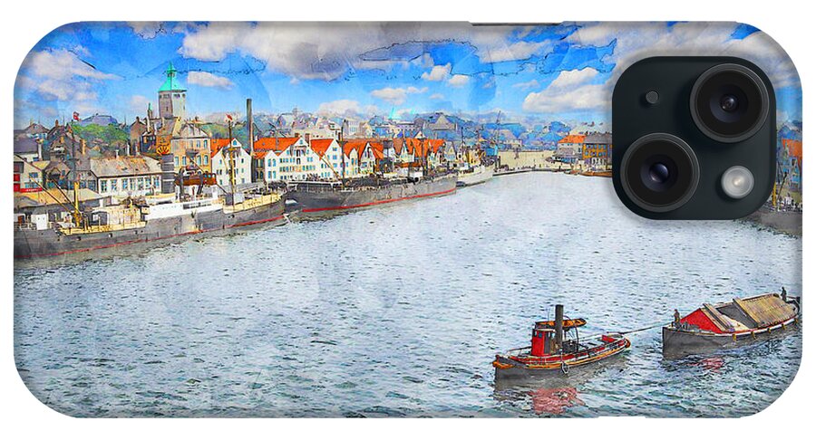 Stavanger iPhone Case featuring the digital art Stavanger harbour II by Geir Rosset