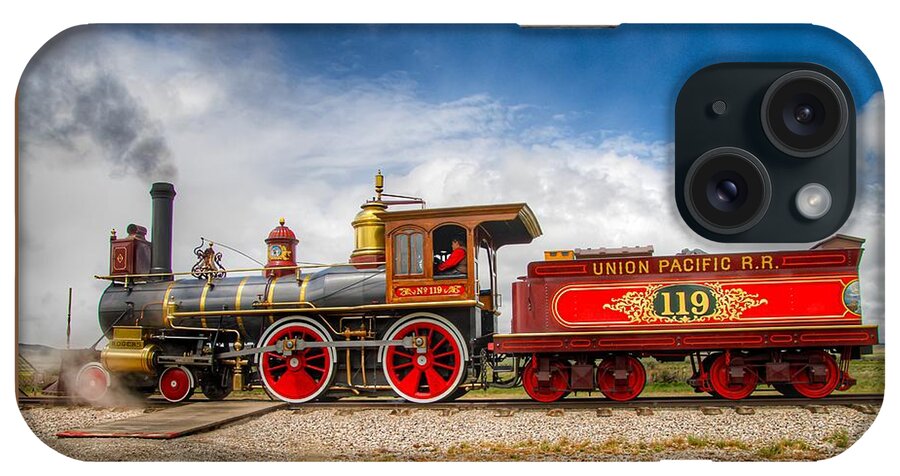 Train iPhone Case featuring the photograph Steam Engine at Golden Spike by Pam Rendall