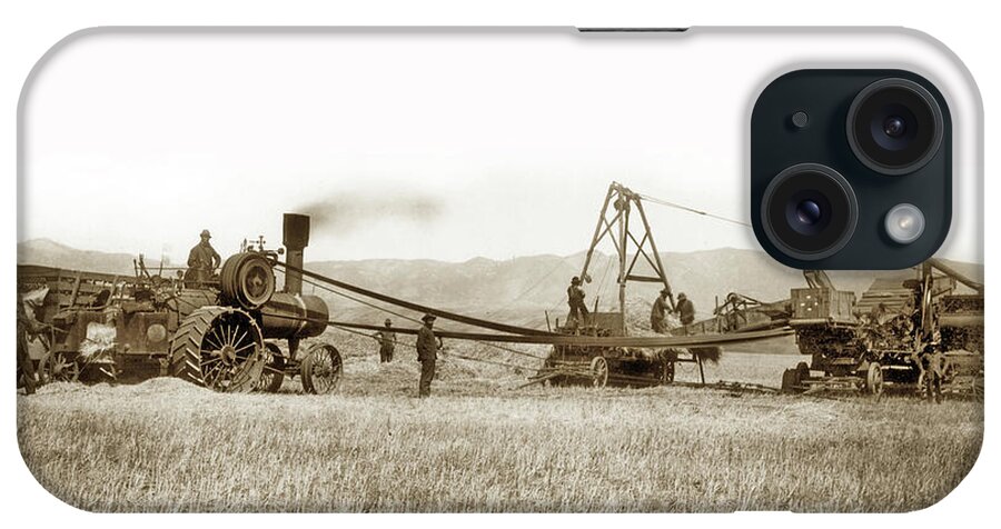Steam iPhone Case featuring the photograph Steam Tractor, Hay Wagon and steam threshing machine Salinas Valley by Monterey County Historical Society