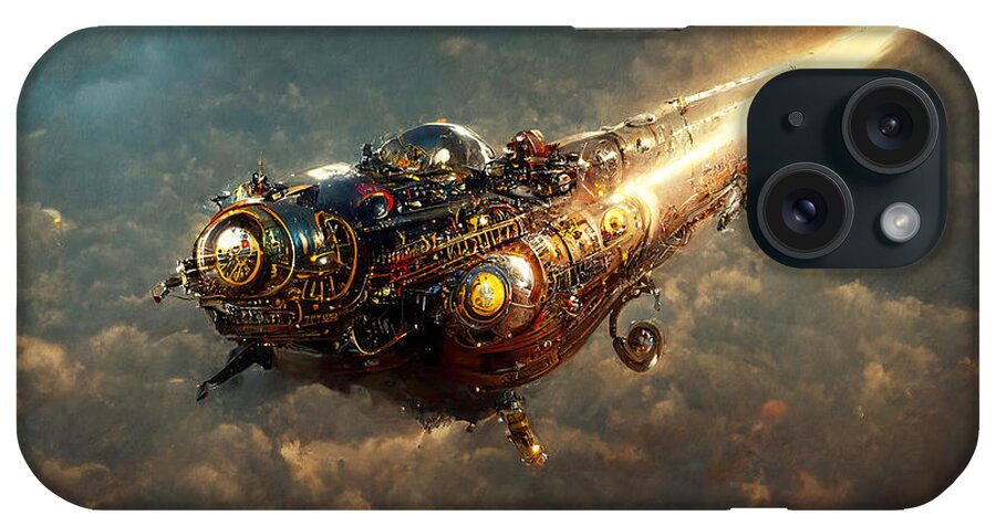 Fantasy iPhone Case featuring the painting Steampunk Spaceship, 01 by AM FineArtPrints