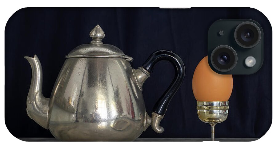 Patina iPhone Case featuring the photograph Sterling Silver Eggcup and Teapot Black Background Still Life by Pablo Avanzini