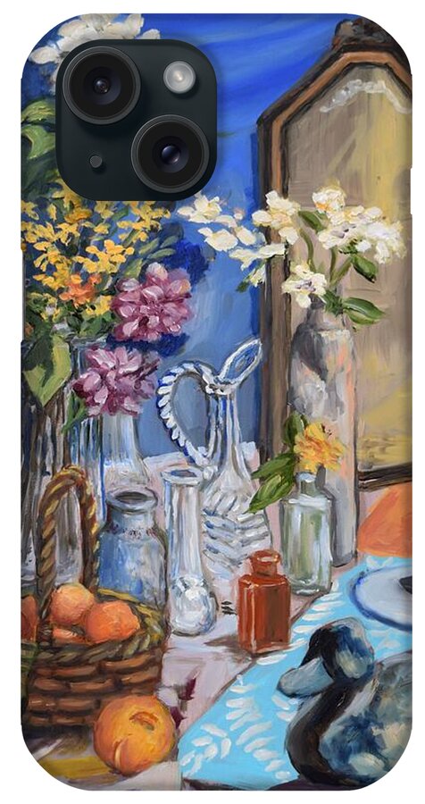 Still Life iPhone Case featuring the painting Still Life With Mirror by Eileen Patten Oliver
