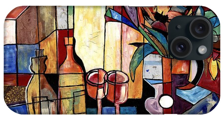 Everett Spruill iPhone Case featuring the painting Still Life with Wine and Flowers for two take 2 by Everett Spruill