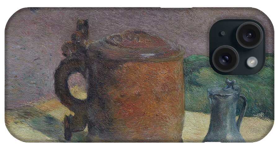 19th Century Painters iPhone Case featuring the painting Still Life - Wood Tankard and Metal Pitcher by Paul Gauguin