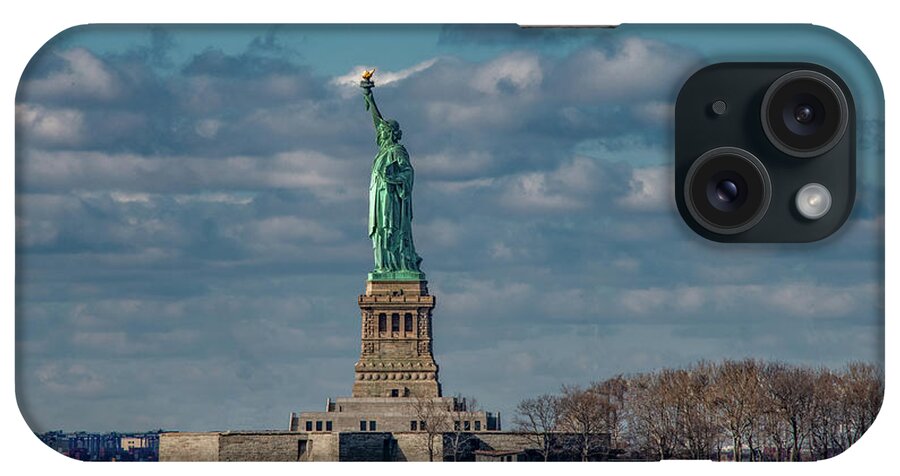 Nyc iPhone Case featuring the photograph Still She Stands Shining In The Harbor by Marcy Wielfaert