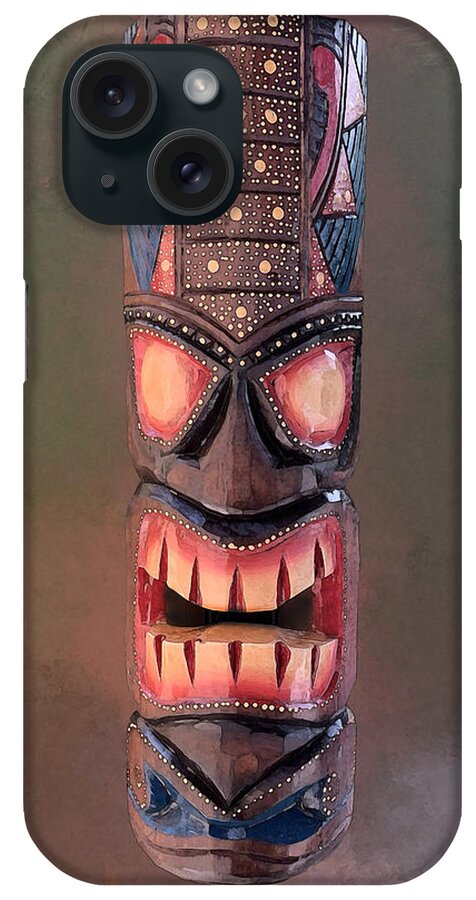 Tiki iPhone Case featuring the photograph Stipple Tiki Mask - Green by Anthony Jones