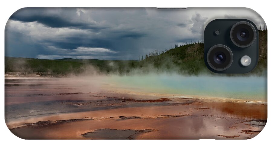 Grand Prismatic Spring iPhone Case featuring the photograph Stormy Grand Prismatic Spring by Lana Trussell