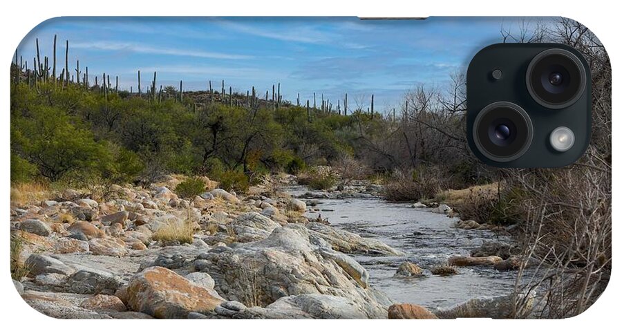 Stream In Catalina Mountains iPhone Case featuring the digital art Stream in Catalina Mountains by Tammy Keyes