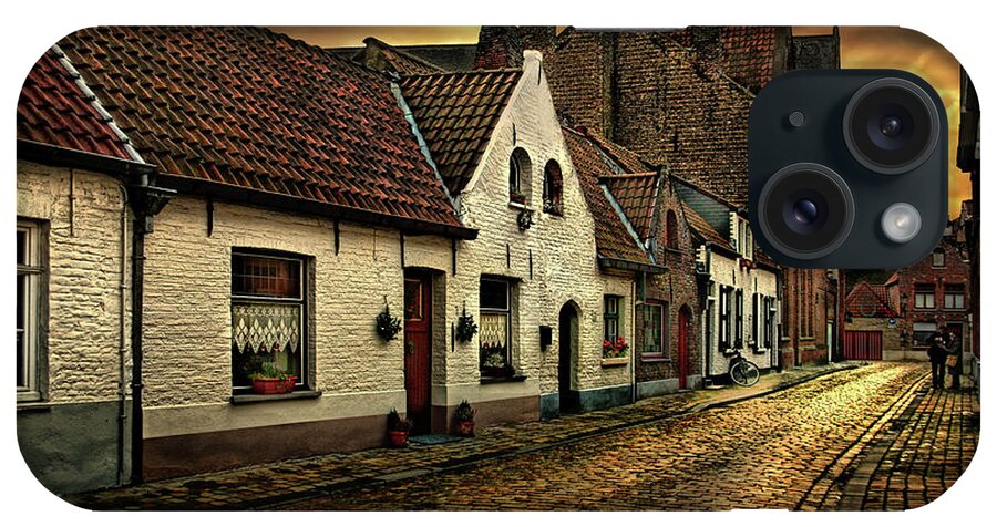 #bruges #belgium #instagram #galagan #edwardgalagan #edgalagan #street #sunset #fotografie #nederland #netherlands #holland #dutch #heritage #artphotography #fineartphotography #hdr #retro #house #roof #eduard_galagan iPhone Case featuring the digital art Street of Old Brugge by Edward Galagan