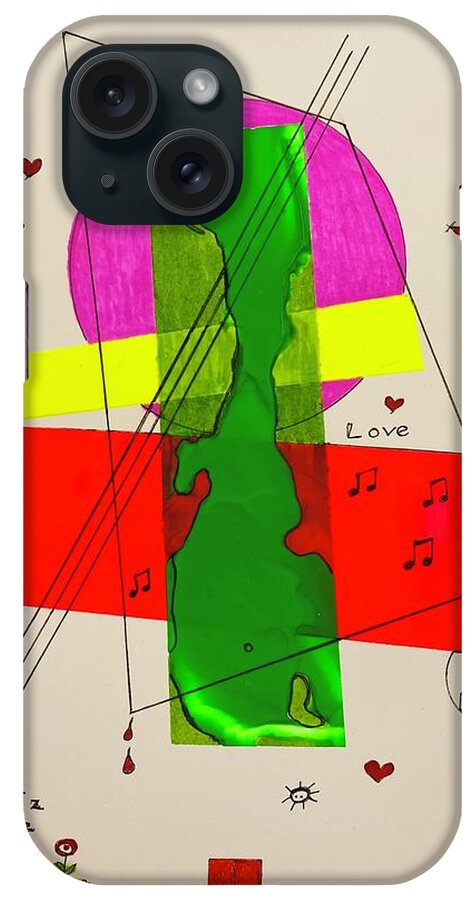  iPhone 15 Case featuring the mixed media Strings on Green 111415 by Lew Hagood