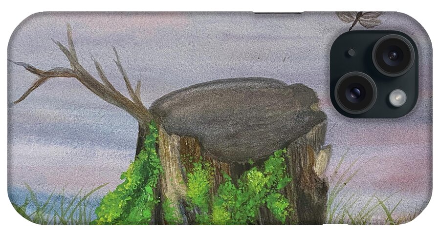 Stump iPhone Case featuring the painting Stump with Moss by Lisa Neuman