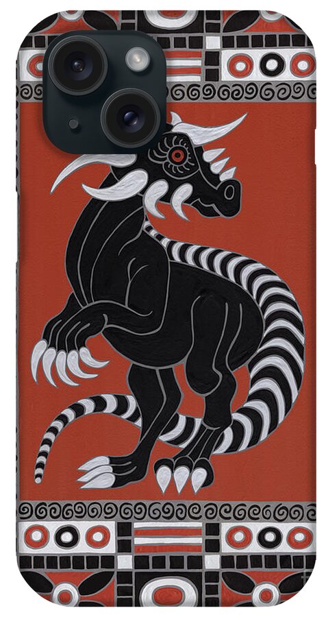 Dinosaur iPhone Case featuring the painting Stygimoloch. Geometric Pattern by Amy E Fraser