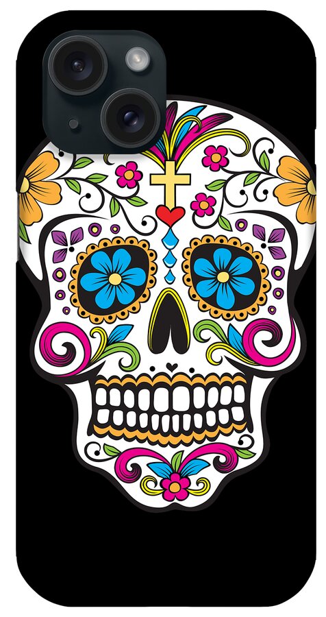 Halloween iPhone Case featuring the digital art Sugar Skull Day of the Dead Dia De Los Muertos by Flippin Sweet Gear