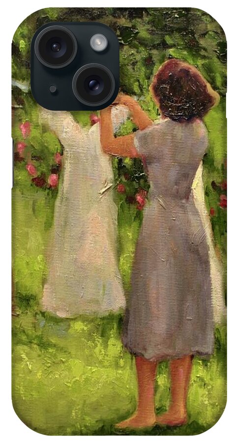 Women Hanging Clothes iPhone Case featuring the painting Summer Breeze by Ashlee Trcka