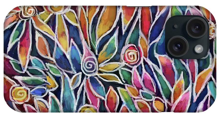 Abstract Flower Garden iPhone Case featuring the mixed media Sun Drenched by Jean Batzell Fitzgerald