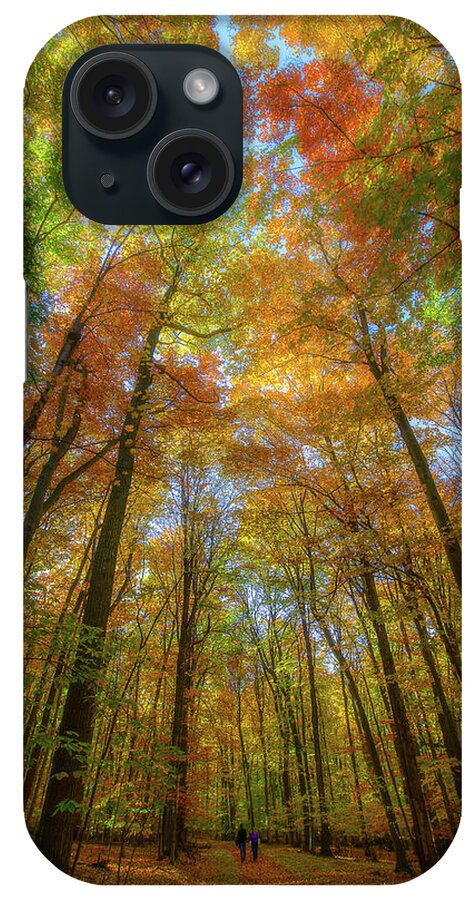Glen Arbor iPhone Case featuring the photograph Sunbeam Illuminating An Autumn Canopy by Owen Weber