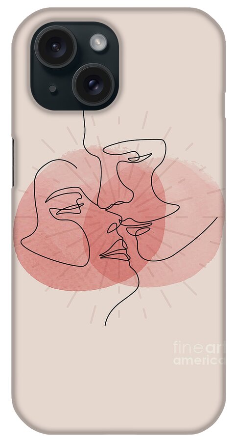 Printable Wall Art iPhone Case featuring the drawing Sunburst and kisses, erotic printable wall art, adult single line drawing, kamasutra print poster by Mounir Khalfouf