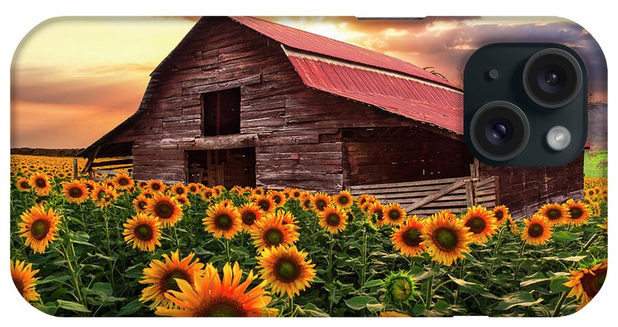 Barns iPhone Case featuring the photograph Sunflower Farm at Dawn by Debra and Dave Vanderlaan