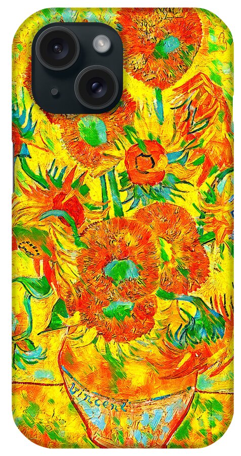 Sunflowers By Vincent Van Gogh iPhone Case featuring the digital art Sunflowers by Vincent van Gogh - colorful digital recreation by Nicko Prints