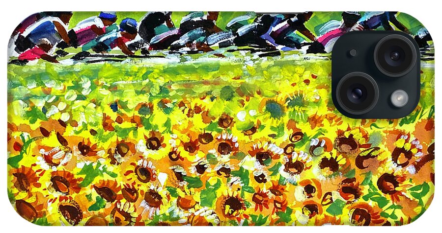 Le Tour De France iPhone Case featuring the painting Sunflowers in the Valley Stage 14 TDF2021 by Shirley Peters