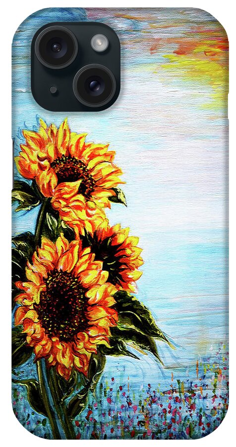 Sunflowers iPhone Case featuring the painting Sunflowers - Where Ocean meets the Sky by Harsh Malik