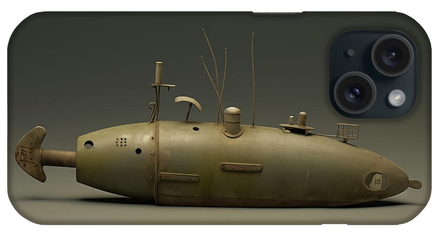 Antique iPhone Case featuring the digital art Sunken Atomic Age Tin Toy Submarine by Yo Pedro